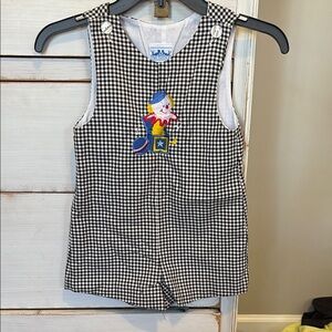 Black and White Gingham Baby Romper with Clown Patch